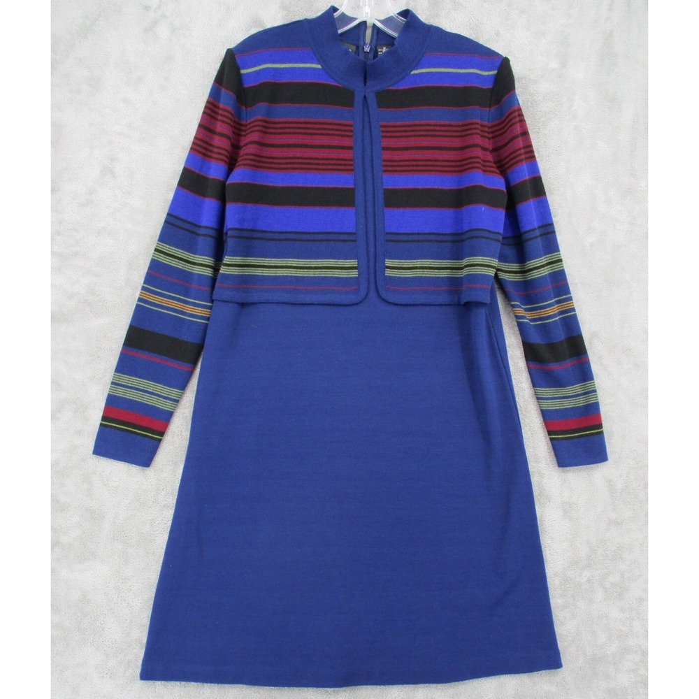 Vintage Liz Claiborne Sweater Dress Womens Size M Wool Striped Modest Preppy
